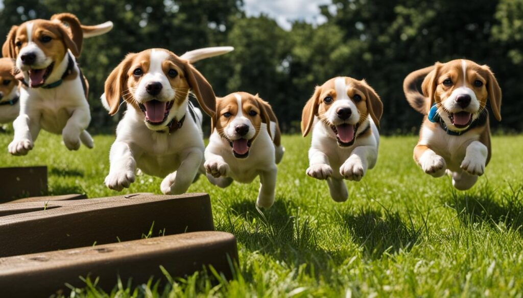 beagle puppies exercising