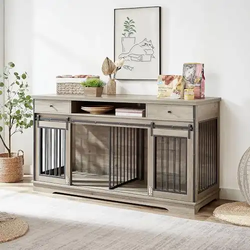 Large Dog Crate Furniture with Sliding Door